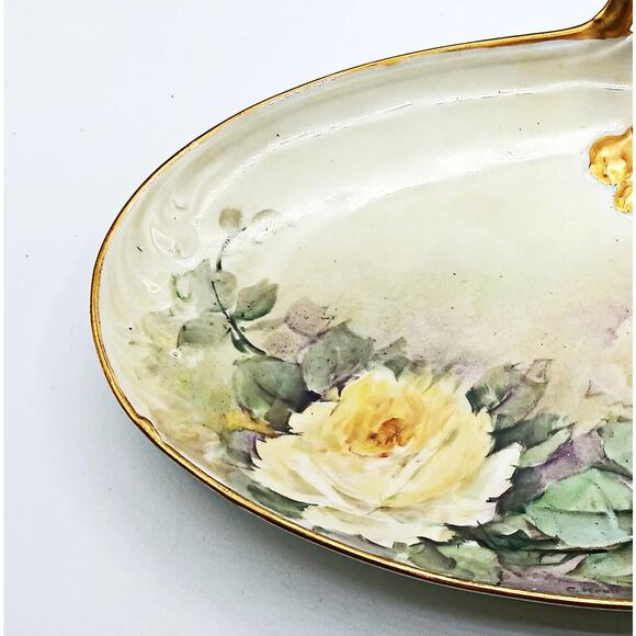 Vintage Hand Painted Limoges Floral Handled Dish - Picture 4 of 5